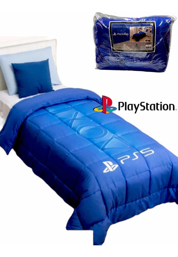 Acolchado Playstation Linea Oficial 1 Plaza 1/2 Premium Ps5 Color Playstation Azul