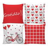 4 Capas Almofada 45x45 Decorativas Estampadas Modernas Luxo Gratidão - Vermelho