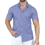 Blusa Casual De Manga Corta Con Botones Lisos Para Hombre