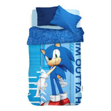 Acolchado Reversible Piñata Sonic Más Jgo De Sábanas 1 1/2pl Color Azul Diseño De La Tela Sonic