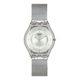 Reloj Swatch Skin Metal Knit De Acero Plateado Ss08m100m