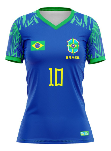 Camiseta Feminina Azul Copa Do Mundo, Babylook Seleção Md. 7