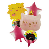 Set De 6 Globos Metalicos De Gatita, Feliz Cumple Años