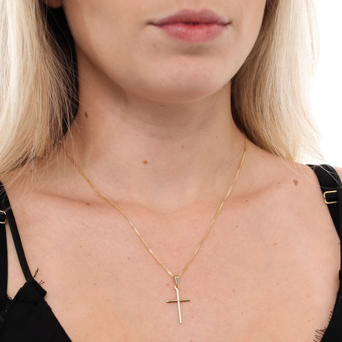 Correntinha Feminina 45cm Crucifixo Detalhado Banhados Ouro