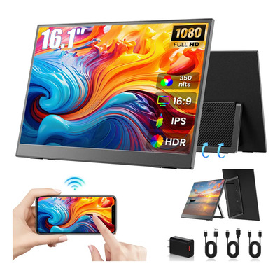 Monitor Portátil De 16.1'' Ips Pantalla Full Hd 1080p, Kinwodon Monitore Con Conexión Inalámbrica, Pc Gamer 60hz, Con Usb-c Port Y Hdmi, Para Computadora Color Negro | Meses sin interés