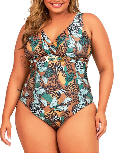 Maiô Plus Size, Modelador, Redutor De Medidas Verde Tropical