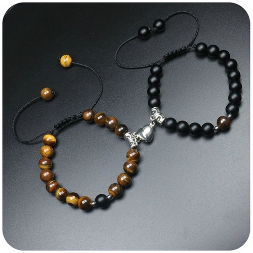  Conjunto Set 2 Pulseras Ojo De Tigre Corazon Iman Pareja 