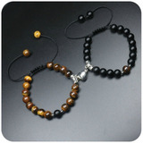  Conjunto Set 2 Pulseras Ojo De Tigre Corazon Iman Pareja 