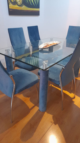 Juego De Comedor Moderno Vidrio- Cromo-tela