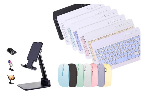 Kit Teclado Mouse E Suporte Bluetooth Notebook iPad Tablet