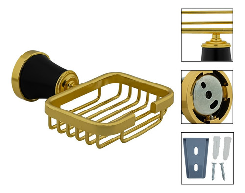 Jabonera Negro Mate Y Dorado Para Baño Soporte Para Jabón