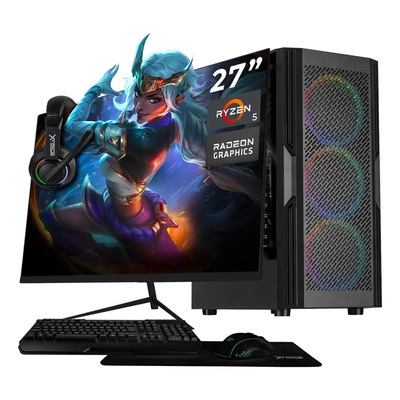 Computadora Escritorio Completa Xtreme PC Gaming AMD Radeon RX Vega 7 AMD Ryzen 5 16GB SSD 500GB Monitor 27 75Hz WIFI Black rendimiento básico para juegos casuales, trabajo y estudio | Meses sin interés