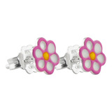 Par Aros Flor Plata 925 Importado Esmaltado Nena 