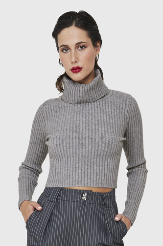 Sweater Crop Cuello Tortuga Gris Nicopoly