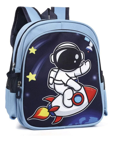 Mochila Infantil Escolar Jardin Trendy Astro Niños 12 PuLG Color Celeste Diseño De La Tela Astronauta