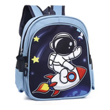 Mochila Infantil Escolar Jardin Trendy Astro Niños 12 PuLG Color Celeste Diseño De La Tela Astronauta
