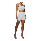 Conjunto Feminino Short E Top Todo Branco Estiloso