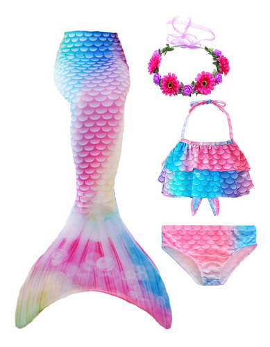 Traje De Baño Cola Sirena Ariel Para Niña Conjunto De Bikini