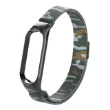 Pulseira Camuflada Militar De Aço Inox Para Xiaomi Mi Band 4 Cor Verde