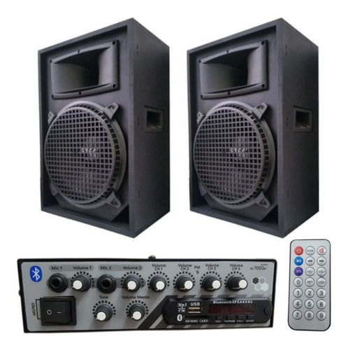 Amplificador Bluetooth Rc7000bt 500 Watts + 2 Caixa 12 Top