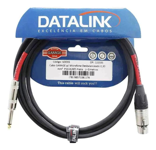 Cabo P10m+xlr-f 5m Datalink Gd003 Linha Garage P/microfone D