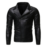 Chamarra Rockera De Piel Cierre Cruzado Hombre Slim Biker B5