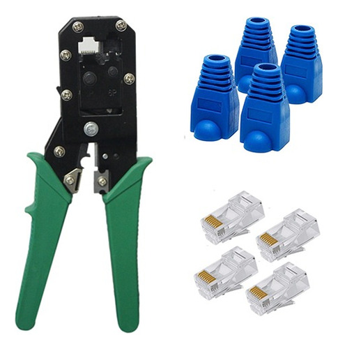 Ponchadora Verde Rj45 + 10 Plug Cat6 + 10 Botas Rj45