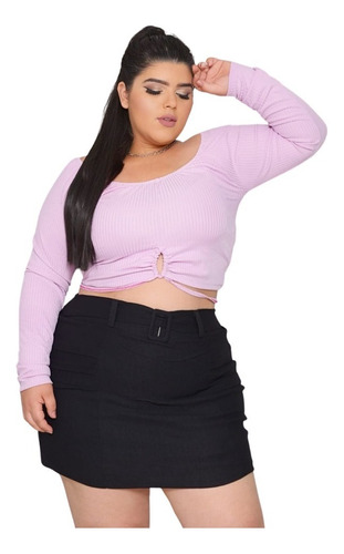 Top Cropped Blusa Manga Longa Moda Plus Size Barato