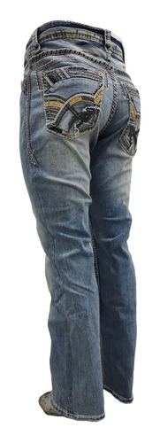 Pantalones Corte Recto Para Bota Bordados Western Blue 