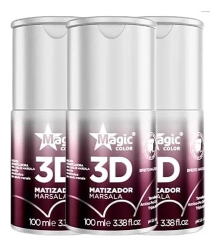 Kit 3 Gloss Matizador 3d Marsala Vermelho Magic Color 100ml