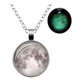 Collar Luna 18 Mm Fluorescente Acero Quirurgico Astronomia