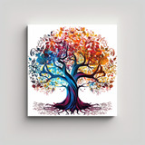 50x50cm Cuadro Árbol De La Vida Con Colores Vibrantes