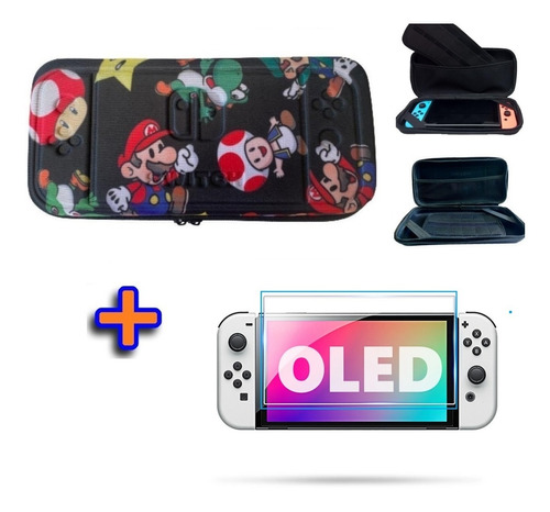 Kit Case Estojo Nintendo Switch Oled + Película Vidro