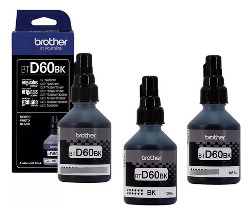 Kit De 3 Tintas Original Brother Btd60bk Color Negro 108ml