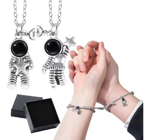 Set De Collar Pulsera Anillo Planeta Astronauta Para Pareja