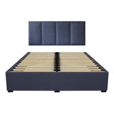 Cama Recamara - Base Box Cabecera Tapiz Azul Matrimonial