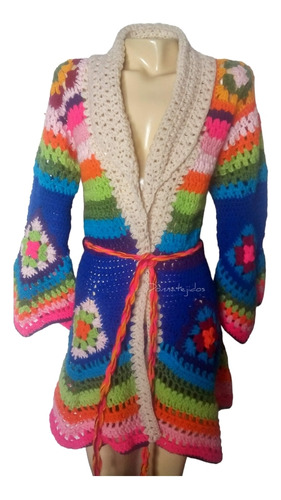 Cardigan Mujer Saco Tapado Tejido Patchwork Iris Crochet