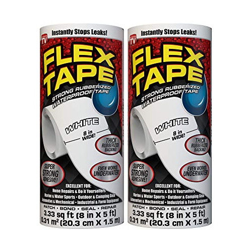 Flex Tape Rubberized Waterproof Tape 8 X 5 Blanco 2 Paquete