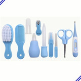 Kit De Higiene Para Bebés Recién Nacidos, 10 Piezas, Cepillo Termómetro, Color Azul, Kit Iboa, 10 Azules, X 10