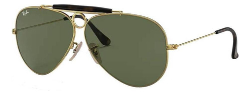 Anteojos De Sol Ray-ban Aviator Shooter Havana Collection Extra Large, Diseño Patrón, Color Oro/negro Con Marco De Metal/acetato Color Polished Gold, Lente Green De Cristal Clásica, Varilla Polished G