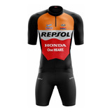 Kit Camisa Conjunto Repsol E Bermuda Roupa Para Ciclismo