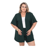 Conjunto Verde Plus Size Feminino Kimono E Short G1 G2 G3