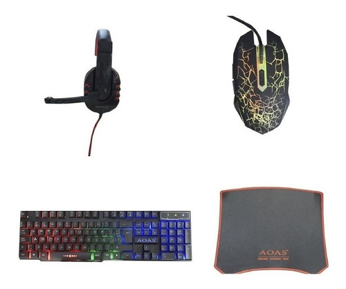 Set Gamer Teclado Mouse 7 Botones/ Rgb / Diadema / Pad Mouse