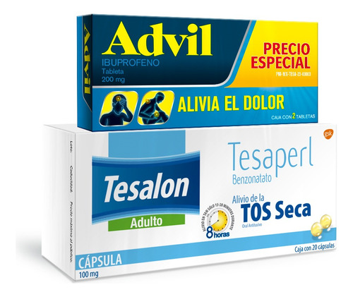 Pack Tesalon Tos 20 Caps + Advil 2 Tabs Ibuprofeno 200 Mg