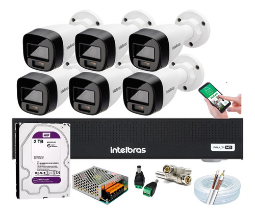 Kit 6 Cameras Intelbras Full Color Dvr 8ch Full C/ Purple 2t