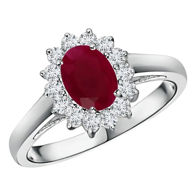 Anillo Halo Lady D Oro 14kt Con Rubí Y Diamantes Color Oro Blanco Talla 3.5