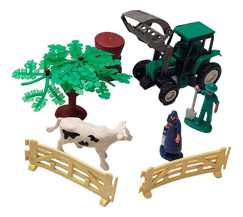 Set De Granja Con Tractor Animales Arbol Y Granjeros 8 Pzas