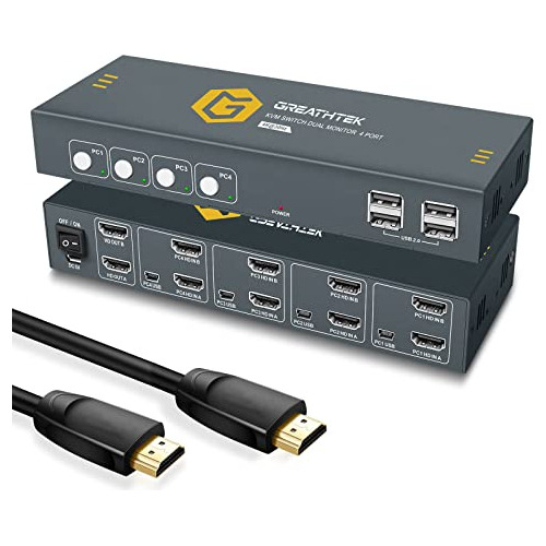 Interruptor Kvm Hdmi De Doble Monitor Con Pantalla Extendida