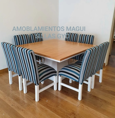 Juego De Comedor, Mesa Cuadrada+ 8 Sillas En Chenille