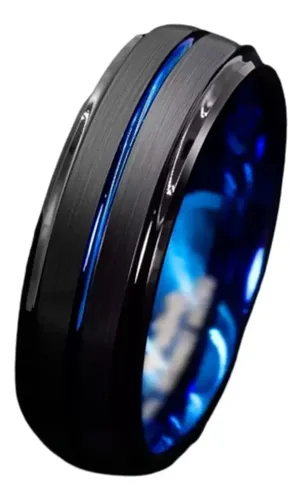 Anillo De Tungsteno Negro Y Azul Hombre 8mm | Envío gratis